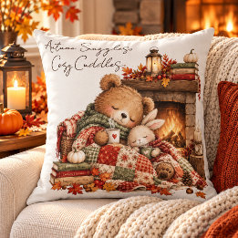 Coussin Câlins d'ours et de lapin d'automne cosy