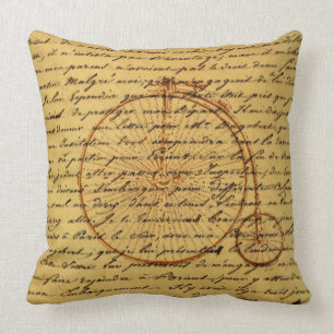Coussin Calligraphie d'art vintage et vélo rétro