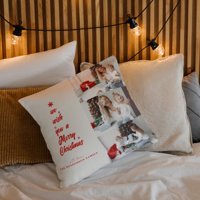 Coussin Calligraphie des arbres de Noël | Photos de famill (Créateur téléchargé)