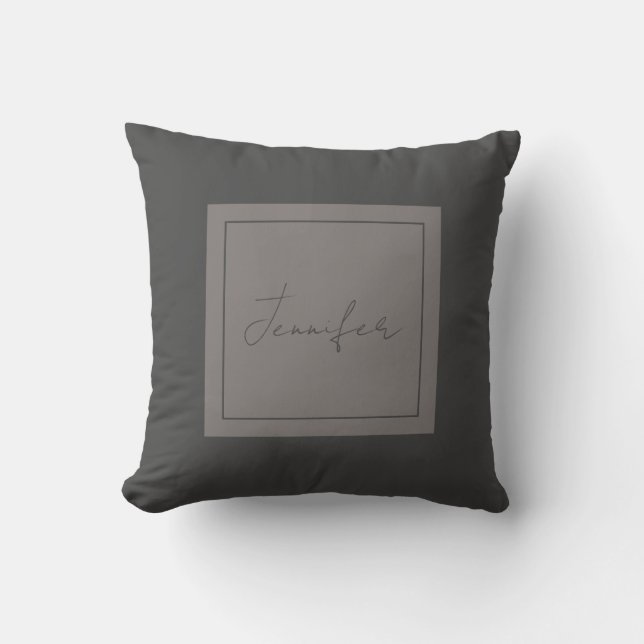 Coussin Calligraphie Élégante Plaque Simple Nom Gris (Recto)
