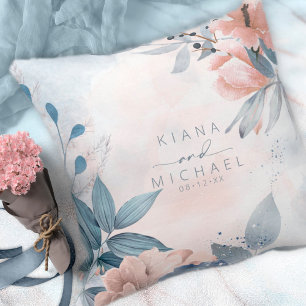 Coussin Calligraphie Florale Mariage Bleu Poussiéreux ID77