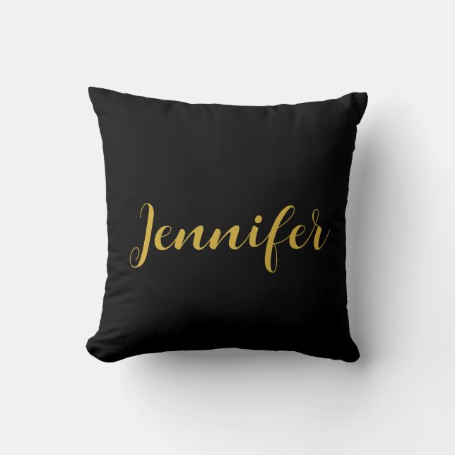Coussin Calligraphie minimaliste moderne Nom Black Gold (Recto)