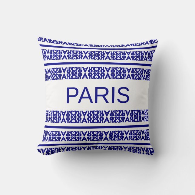 Coussin Calligraphie parisienne moderne et design en bleu  (Recto)