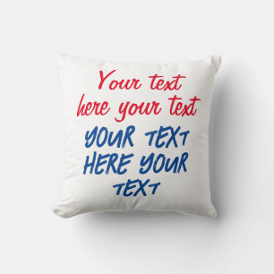 Coussin Calligraphie rouge bleu Votre texte ici Remplacer