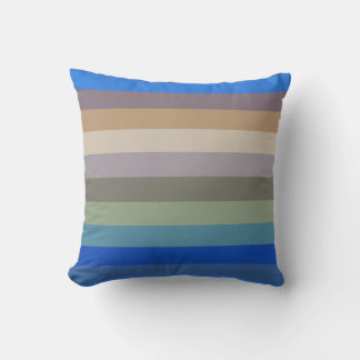 Coussin Calm Coastal Neutral Stripe Pattern in Blues and S