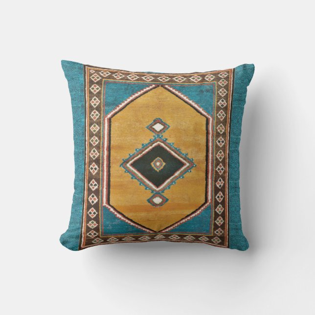 Coussin Camel et Turquoise Antique Perse Oriental Tapis (Recto)
