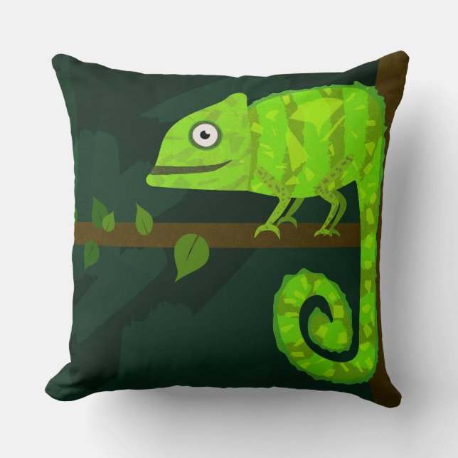 Coussin Caméléon vert mignon (Recto)