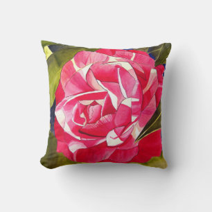 Coussin Camélia floral rose chaud