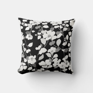 Coussin CAMELLIAS BLANCS NOIRS, Floral FEUILLE monochrome