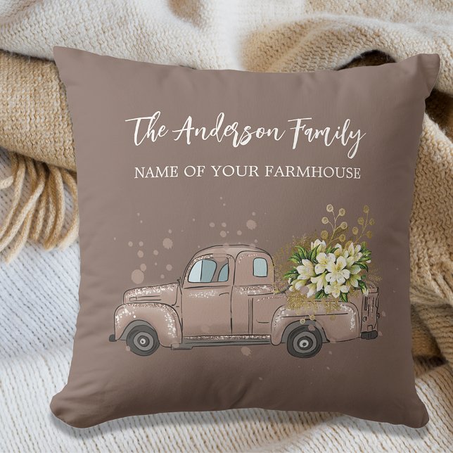 Coussin Camion Brown fleurs ferme nom de famille (Créateur téléchargé)