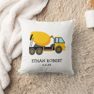 Coussin Camion de construction en ciment jaune bébé garçon