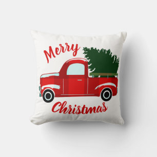 Coussin Camion de Noël Rouge Rustique Fêtes de Noël