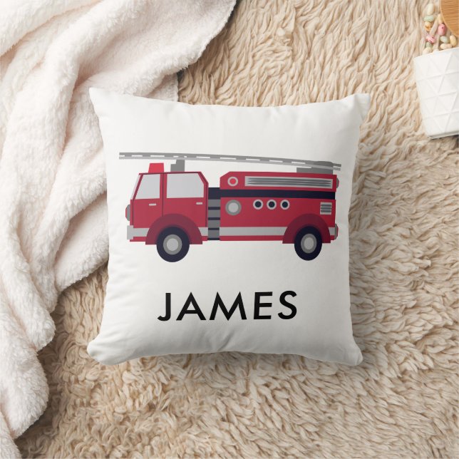 Coussin Camion de pompiers rouge personnalisé à votre nom (Couverture)