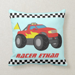 Coussin Camion Monstre Rouge de Course, pour la chambre de