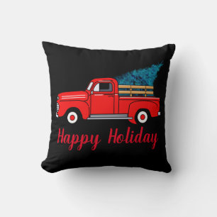 Coussin Camion rouge vintage, vacances heureuses