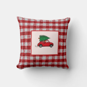 Coussin Camionnette Rouge de Noël Vintage