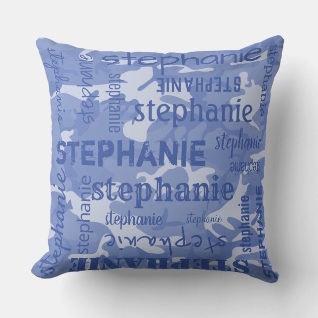 Coussin Camo Personnalisé Nom Plus Long Bleu (Recto)