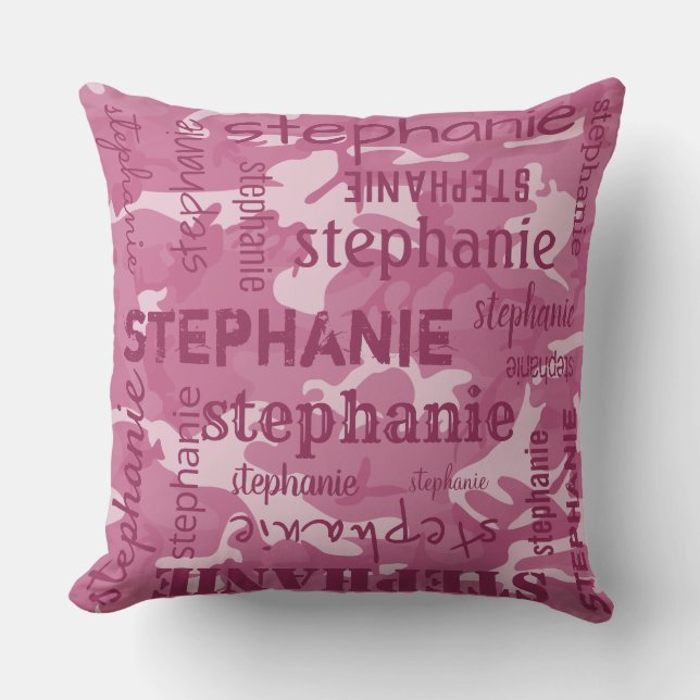 Coussin Camo Personnalisé Nom Plus Long Rose (Recto)