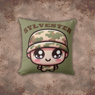 Coussin Camouflage de l'armée de Cute Kawaii Monogramme su