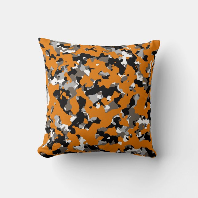 Coussin Camouflage noir gris orange Tan (Recto)