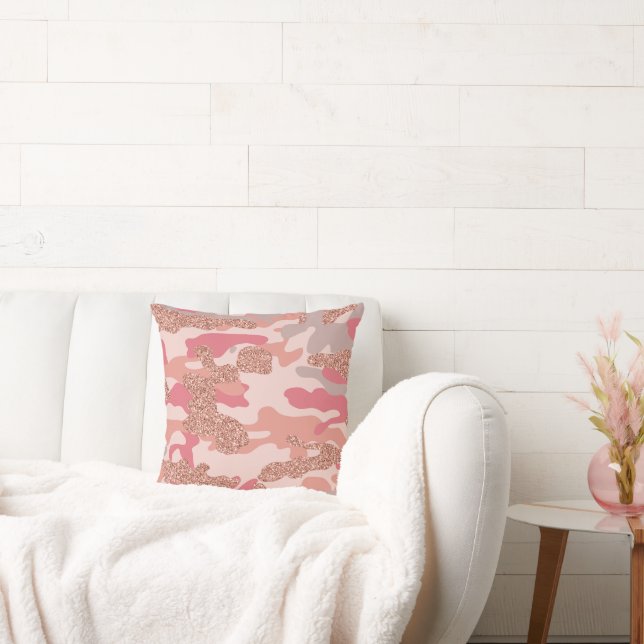 Coussin Camouflage Rose Gold Blush Pink Camo Motif de l'ar (Canapé)