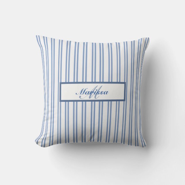 Coussin Campagne Bleue En Rayures Agritourisme Ticking (Recto)