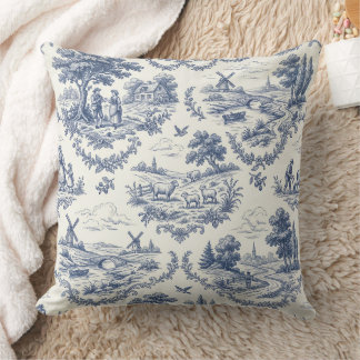 Coussin Campagne française - Toile bleue et crème de la ca