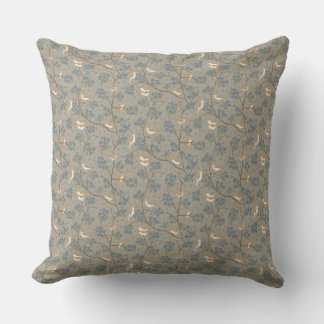 Coussin Campagne française vintage oiseaux et fleurs bleus