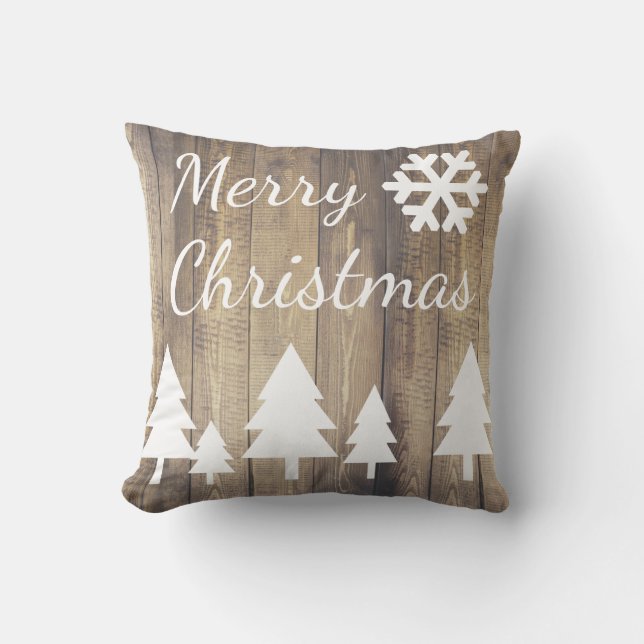 Coussin Campagne Grange Bois Arbres de Noël Joyeux Noël (Recto)