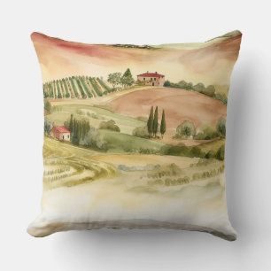 Coussin Campagne italienne paysagère aquarelle Italie