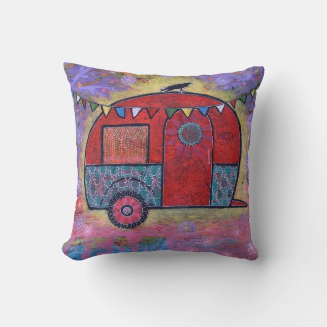 Coussin Campeur de remorque de larme de hippie avec Raven (Recto)