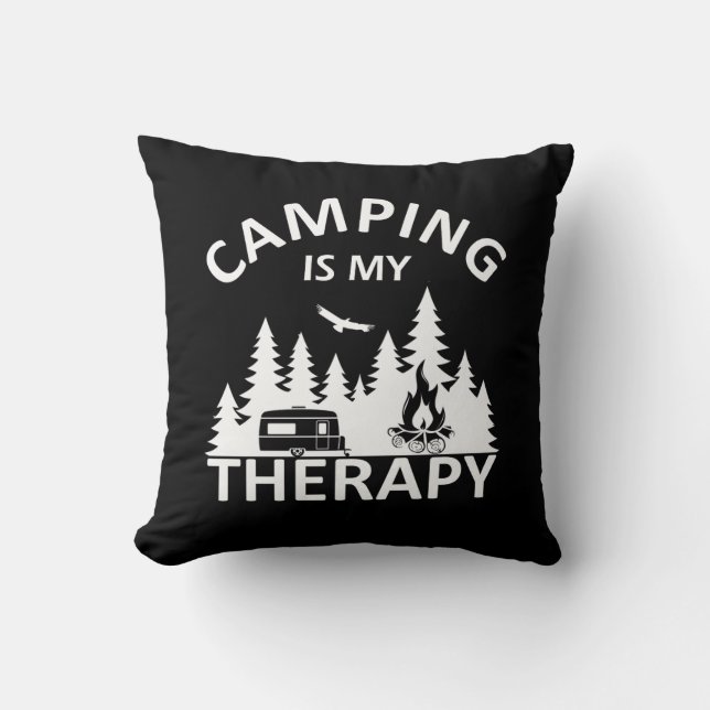 Coussin Camping est ma thérapie drôle slogan de camper (Recto)