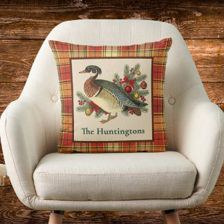 Coussin Canard branchu avec verdure festive de fêtes et ca