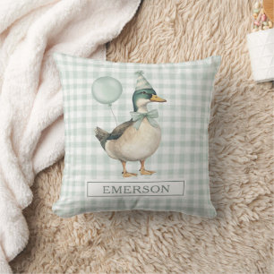 Coussin Canard colvert rétro garçon ballon vert sauge nurs