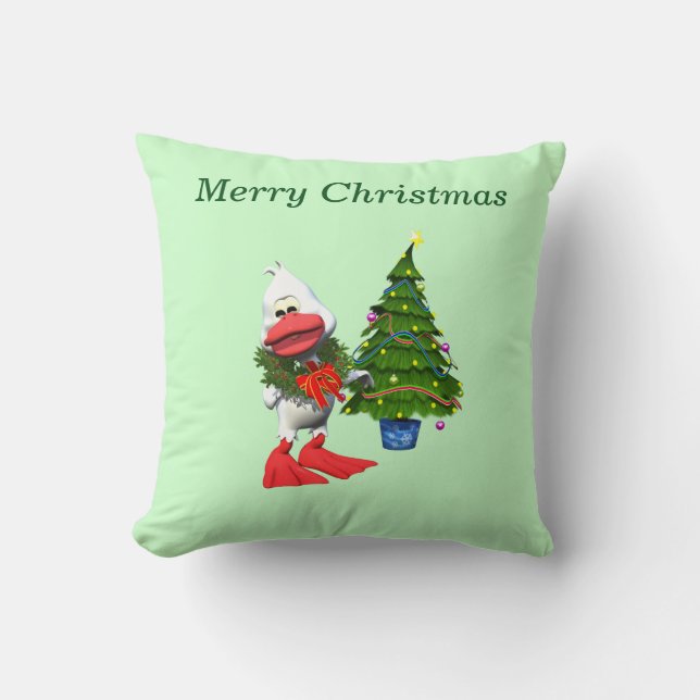 Coussin Canard de Noël blanc mignon portant une couronne (Recto)