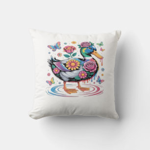 Coussin Canard Fantastique Coloré avec Fleurs et Papillons