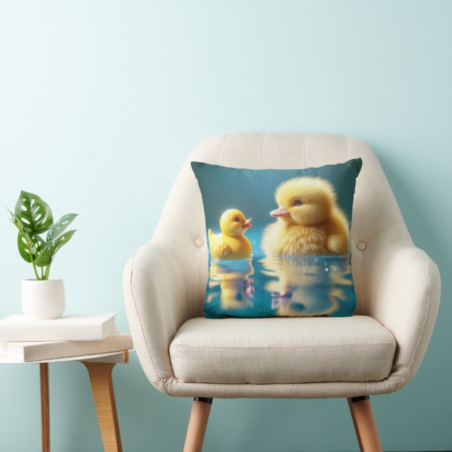 Coussin Canard jaune avec canard en caoutchouc de jouet (Chaise)