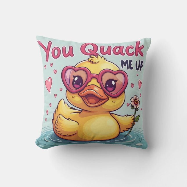 Coussin Canard jaune avec lunettes de coeur 'Vous Me Quack (Recto)