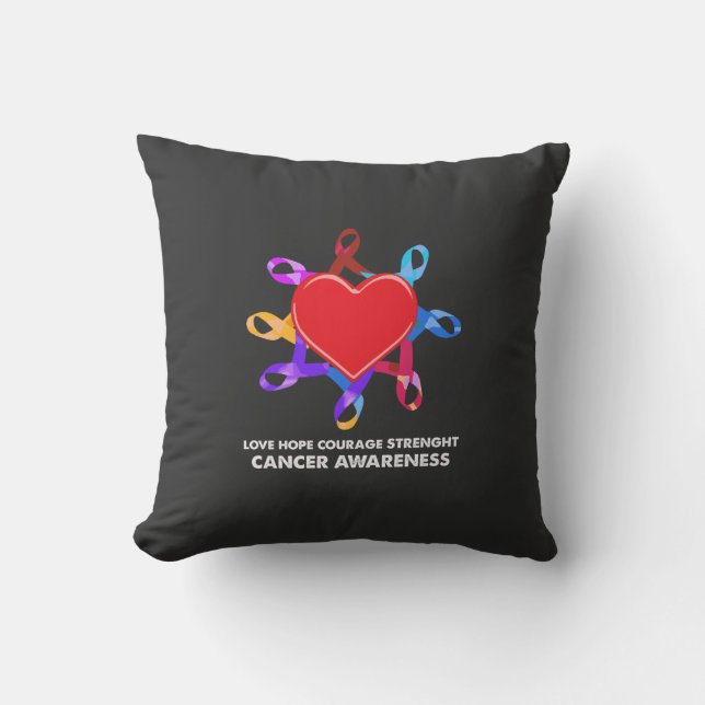 Coussin Cancer Awareness Heart Ribbon | Love Hope Courage  (Recto)