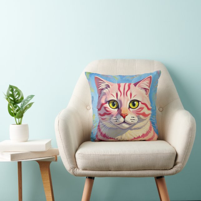 Coussin “Candice” A Cherry Striped Mystique – Cat Portrait (Chaise)