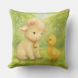 Coussin Caneton et mouton avec cloche, aquarelle de Natas