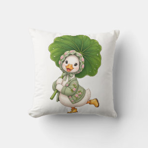Coussin Caneton Mignon avec Parapluie en Feuille – Printem