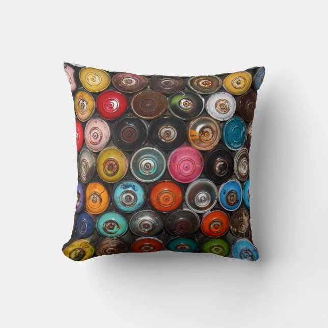 Coussin Canettes à peinture en aérosol, graffiti, (Recto)