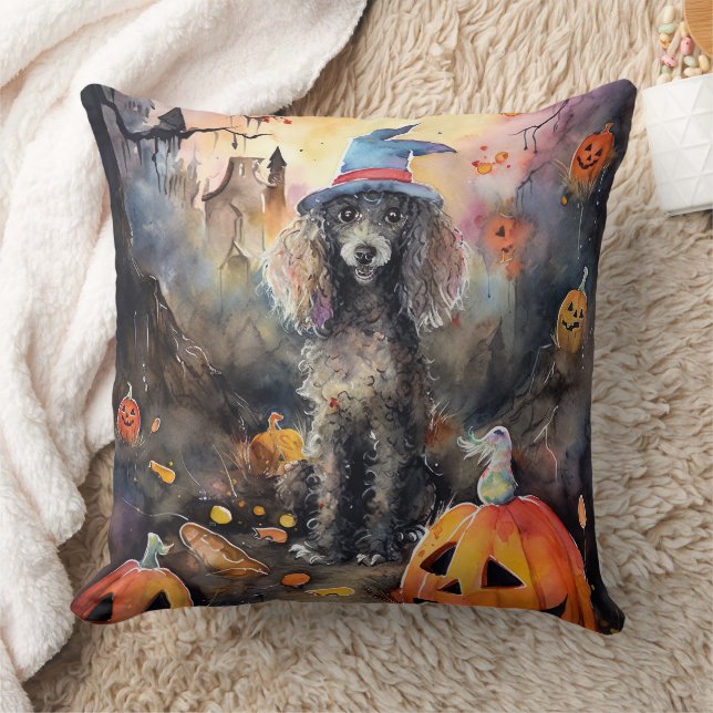 Coussin Caniche D'Halloween Avec Peur Citrouille (Couverture)
