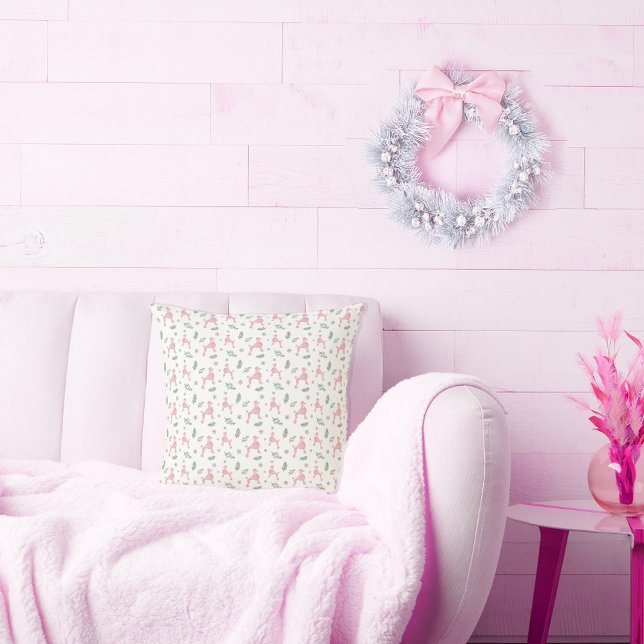 Coussin Caniche Silhouette Motif rose de Noël (Créateur téléchargé)