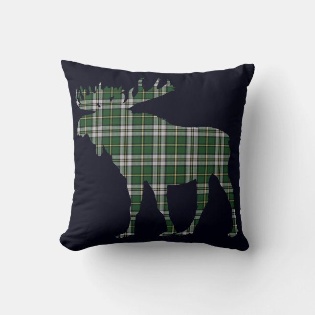 Coussin Cap-Breton Canada Tartan personnalisé Moose bleu r (Recto)