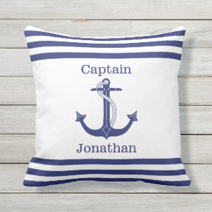 Coussin Capitaine nautique Blue Anchor Add Name