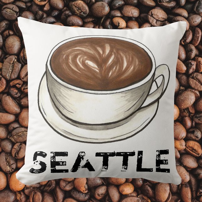 Coussin Cappuccino Latte Coffee Cup de Seattle Washington  (Créateur téléchargé)