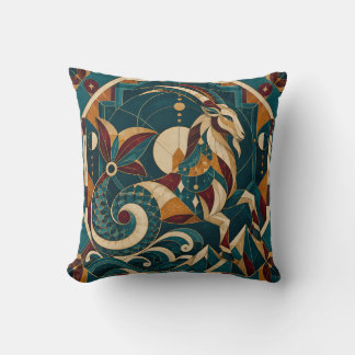 Coussin Capricorne Mosaïque Géométrique Sarcelle Bourgogne