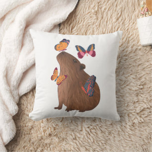 Coussin Capybara drôle avec papillon – Animal rongeur mign